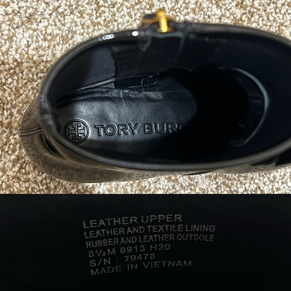 Tory Burch Womens Gigi Patent Stretch Ankle Boot Black and Gold Size 8.5 - Picture 14 of 15